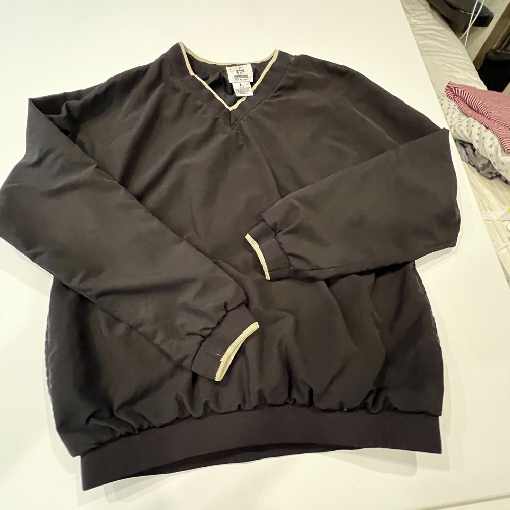 Outdoor World Golf Apparel MensLarge Black V-Neck Windbreaker Pullover Windshirt